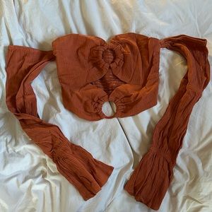 Pretty little thing - smocked orange o ring crop top with off shoulder size S